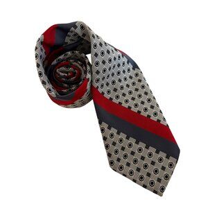 Vintage DCapri Mens Geometric Striped Tie Red Gray White Texturized Polyester